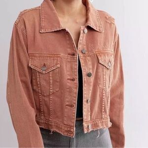 Mustard Seed faded Rust/coral colored cropped/distressed  lightweight jeanJacket